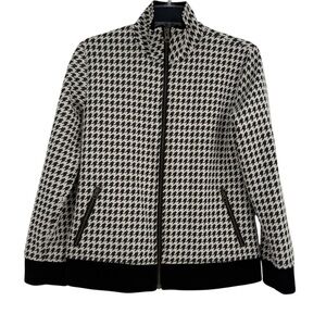 Chico's Travelers Women's Size 0 (S) Jacket Black White Houndstooth Full Zip